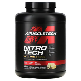 MuscleTech, Nitro Tech, 100% Whey Gold, смесь сывороточных пептидов и изолята, французская ваниль, 2,27 кг (5 фунтов)