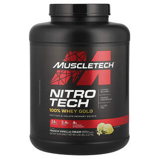 MuscleTech, Nitro-Tech®, 100 % Whey Gold, Suplemento 100 % suero de leche, Crema de vainilla francesa, 2,27 g (5 lb)