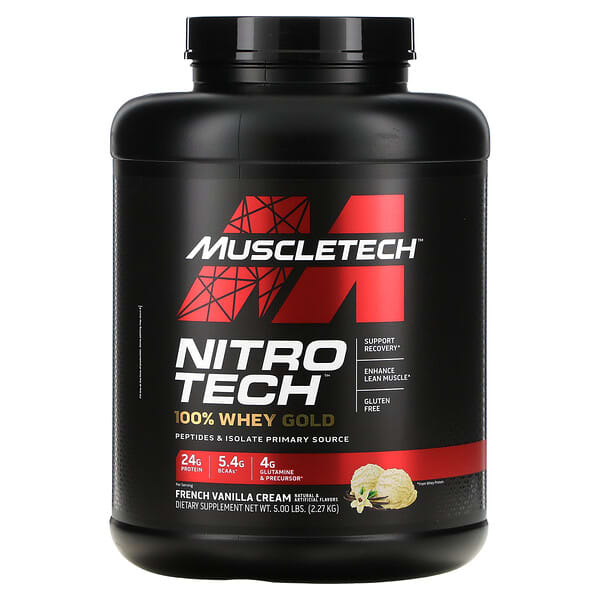 Muscletech, Nitro Tech（ニトロテック）、100％ホエイゴールド、フレンチバニラクリーム、2.27kg（5ポンド）