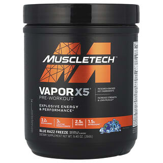 MuscleTech, VaporX5, 운동 전 보충제, 블루 라즈 프리즈, 266g(9.4oz)