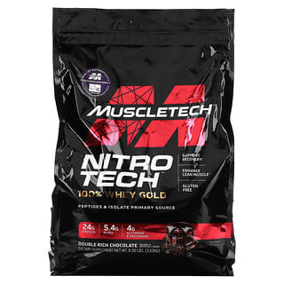 Muscletech, Nitro Tech، 100% مصل اللبن من الفئة الذهبية، مسحوق بروتين مصل الحليب، بمذاق الشوكولاتة المضاعف، 8 رطل (3.63 كجم)