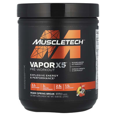 MuscleTech, VaporX5®, Pre-Workout Formula, Miami Spring Break, 9.6 oz (272 g)