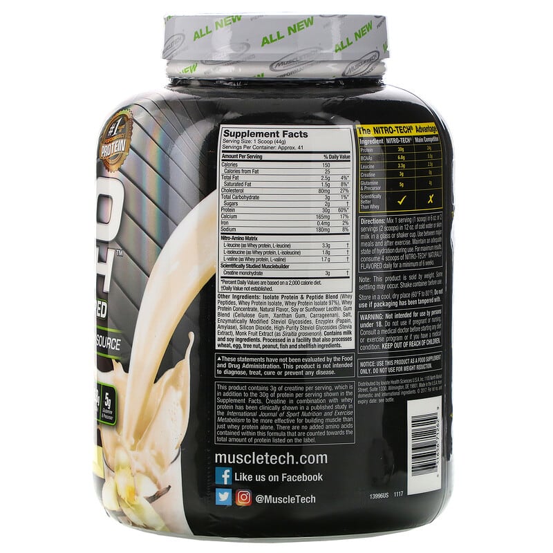 Nitro Tech, Whey Peptides & Isolate Lean Musclebuilder, Milk