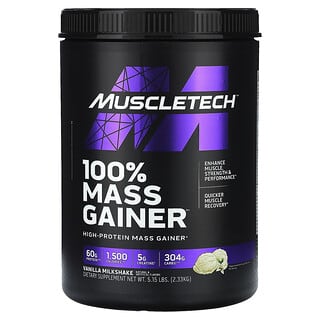 MuscleTech, 100% para ganar masa, Batido de vainilla, 2,33 kg (5,15 lb)