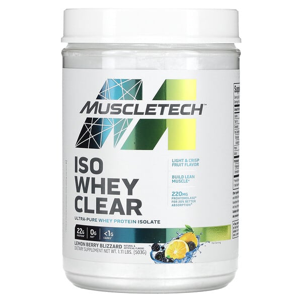 MuscleTech, ISO 乳清透明，超純分離蛋白，檸檬漿果暴風雪，1.10 磅（503 克）