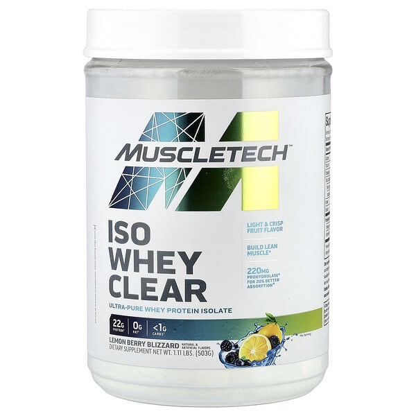 MuscleTech, ISO Whey Clear，超全分離乳清蛋白，檸檬漿果暴風雪，1.11 磅（503 克）