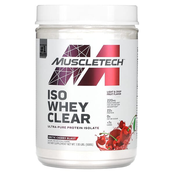 MuscleTech, ISO Whey Clear 系列超純分離乳清蛋白，櫻桃味，1.10 磅（503 克）