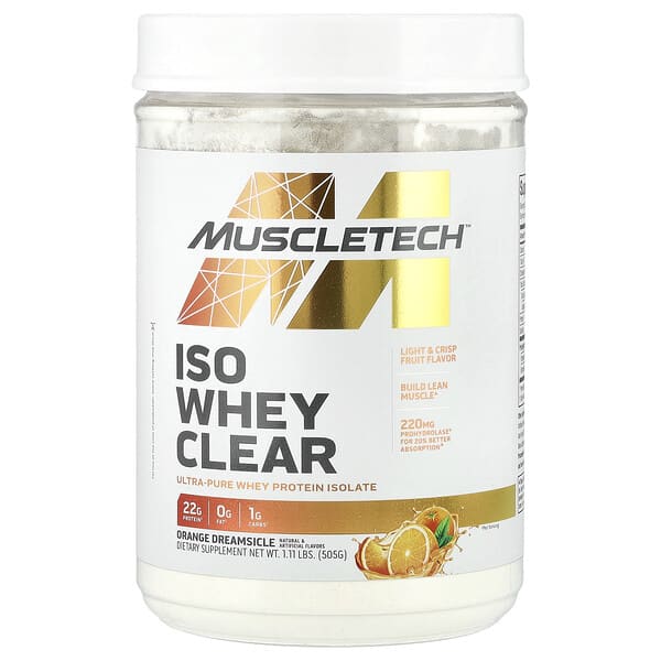 MuscleTech, ISO Whey Clear 系列超全分離乳清蛋白，橙味，1.11 磅（505 克）