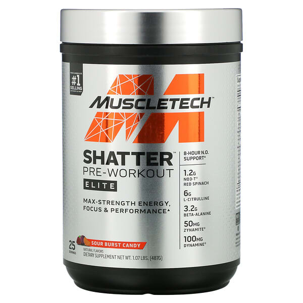 MuscleTech, Shatter Pre-Workout, Elite, Sour Burst Candy, 1.07 lbs (487 g)