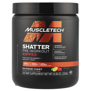 MuscleTech, Shatter™ Pre-Workout, Ripped®, Rainbow Candy, 8.95 oz (254 g)