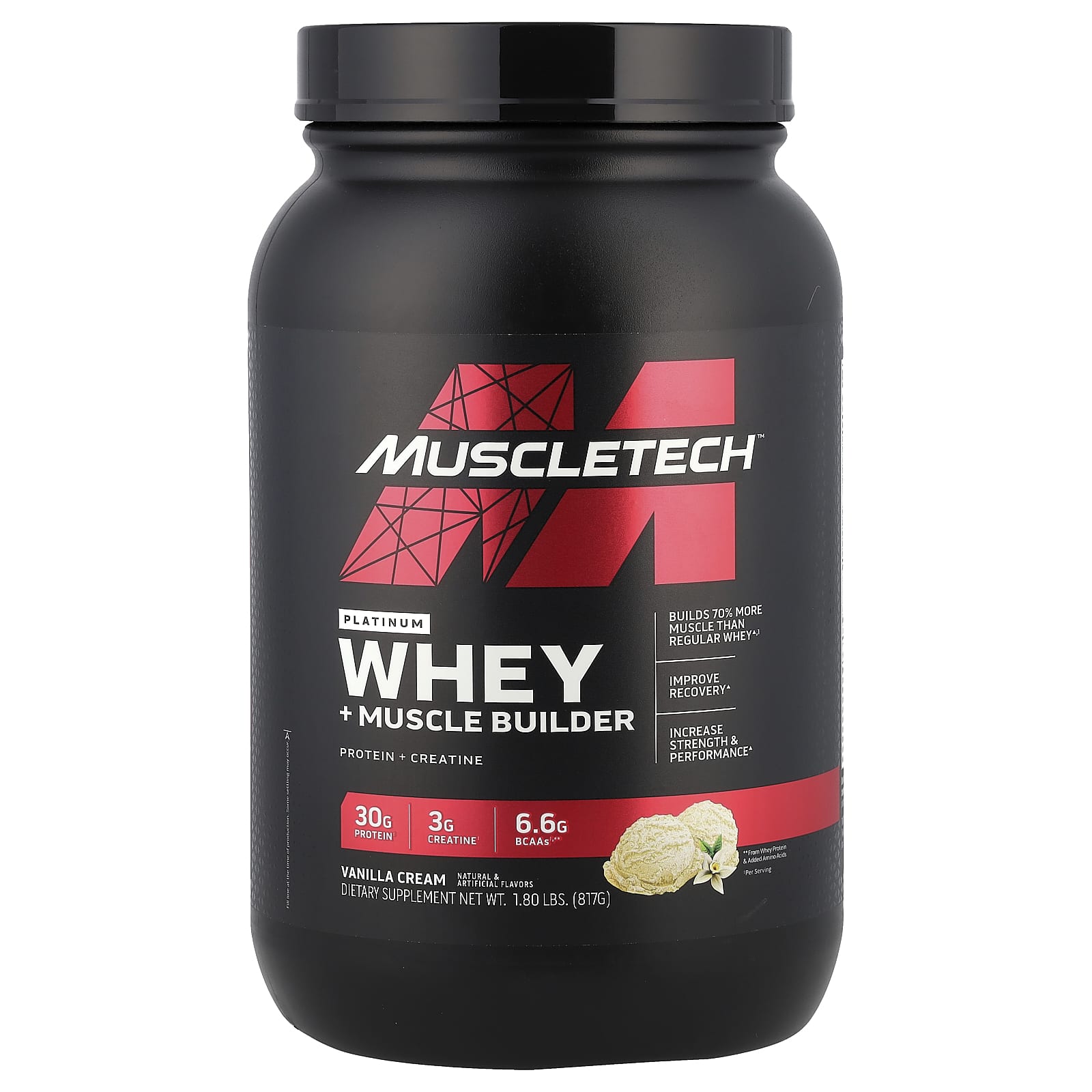 Platinum Whey＋Muscle Builder、バニラクリーム、817g（1.8ポンド）