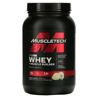 MuscleTech, Platinum Whey + Muscle Builder、バニラクリーム、817g（1.8ポンド）