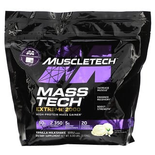 MuscleTech, Mass Tech Extreme 2000, Batido de vainilla`` 2,72 kg (6 lb)