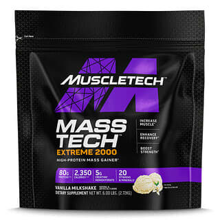 MuscleTech, Mass Tech ™ Extreme 2000, ванильный молочный коктейль, 2,72 кг (6 фунтов)
