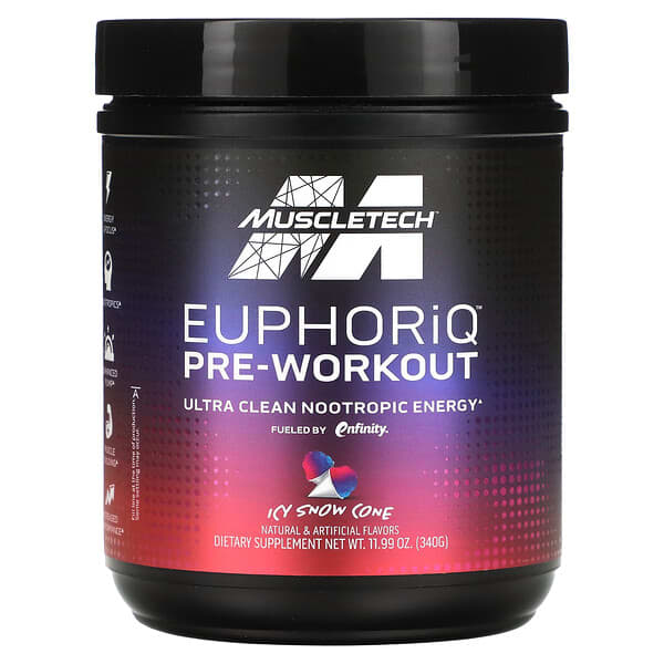 MuscleTech, EuphoriQ PreWorkout, Icy Snow Cone, 11.99 oz (340 g)