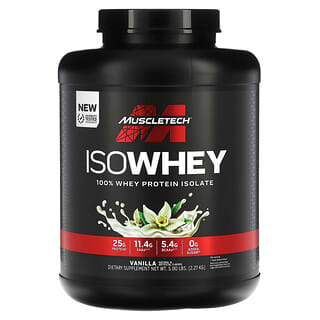 MuscleTech, IsoWhey, 100 %-вий ізолят сироваткового протеїну, ваніль, 2,27 кг (5 фунтів)