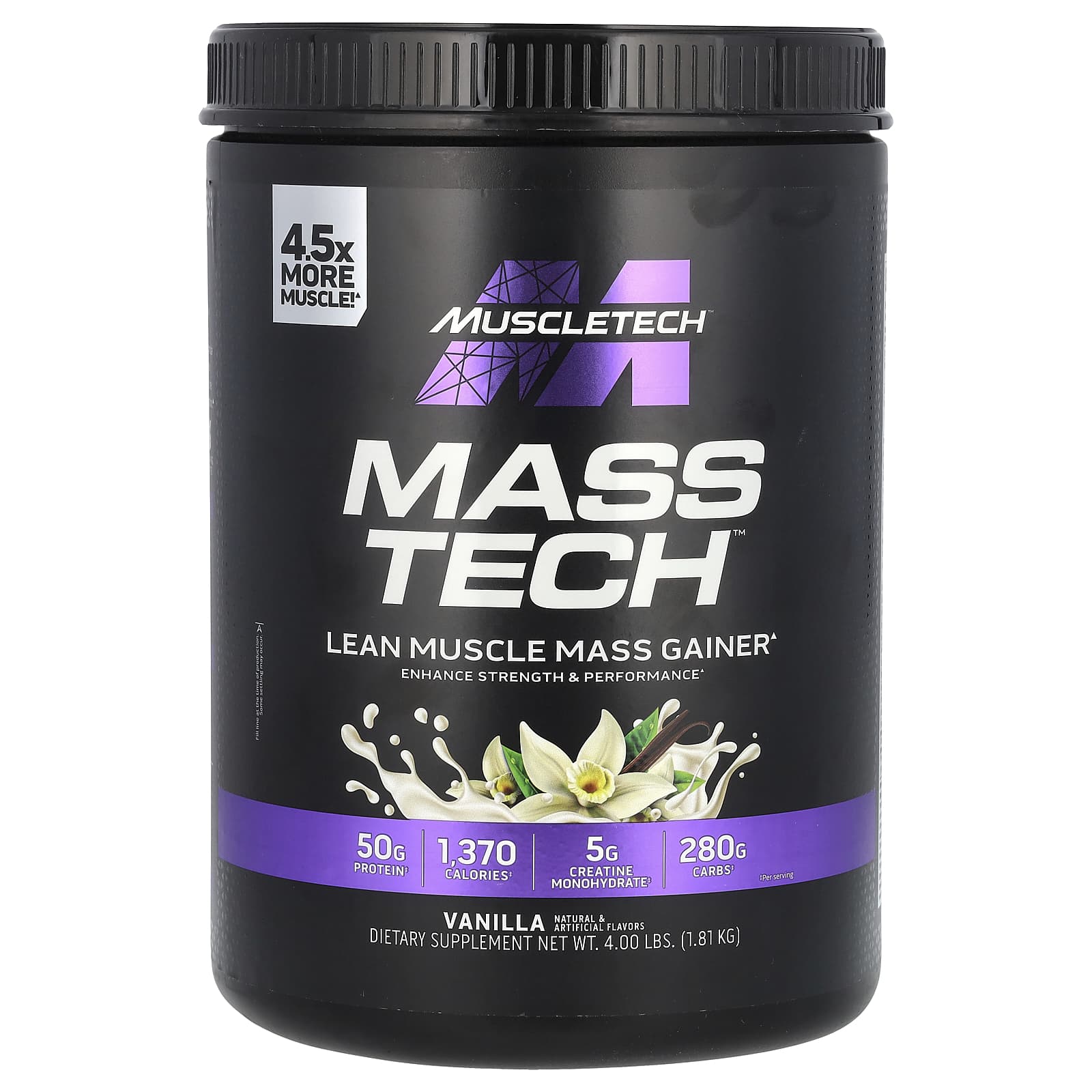 Muscletech, Mass Tech, Lean Muscle Mass Gainer, Vanilla, 4 Lbs (1.81 Kg)