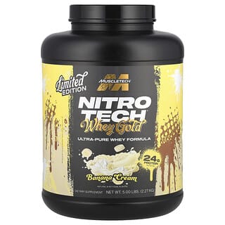 ماسلتيك‏, Nitro Tech® Gold Whey ، كريم الموز ، 5 رطل (2.27 كجم)