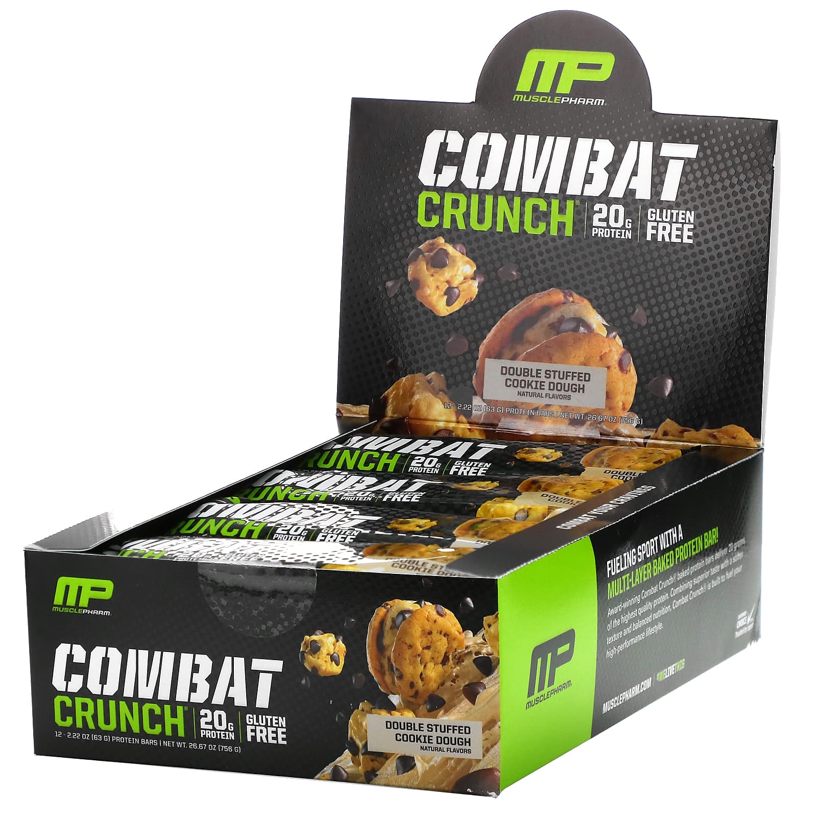 MusclePharm, Combat Crunch Protein Bars, Double Stuffed Cookie Dough, 12 Ba...