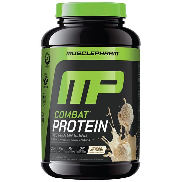 MusclePharm, Combat® Protein, 바닐라 아이스크림, 900g(2lbs)