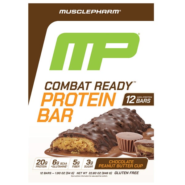 MusclePharm, Combat 레디™ Protein Bar, 초콜릿 땅콩버터컵, 12개입, 개당 54g(1.9oz)