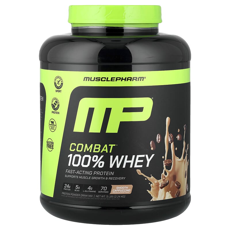Combat®（コンバット）100%ホエイ、スムースカプチーノ、2.24kg（5ポンド）