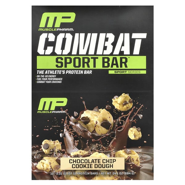 MusclePharm, Combat 運動營養棒™，巧克力碎曲奇麵糰，12 根，每根 2.01 盎司（57 克）