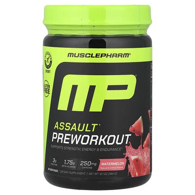 MusclePharm, Assault Energy + Strength Pre-Workout Supplement, Watermelon Flavor, 12.1 oz (344 g)