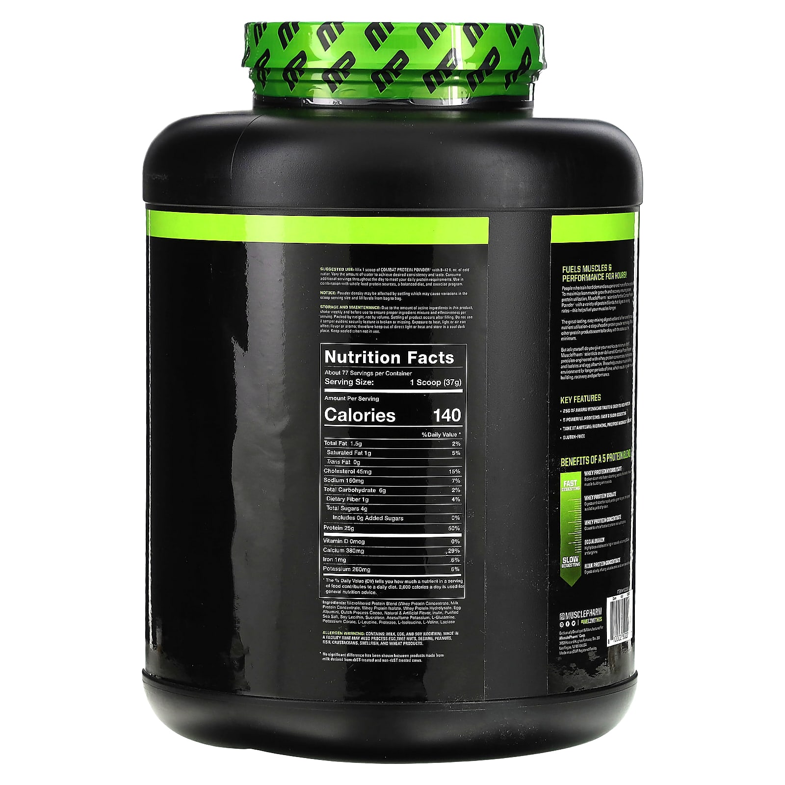 MusclePharm, Combat Protein Powder（コンバットプロテインパウダー）、チョコレートミルク、2,831g（6.2ポンド）