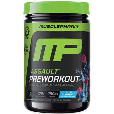 MusclePharm, Assault® Pre-Workout Formula, Blue Raspberry Flavor, 12.1 oz (344 g)