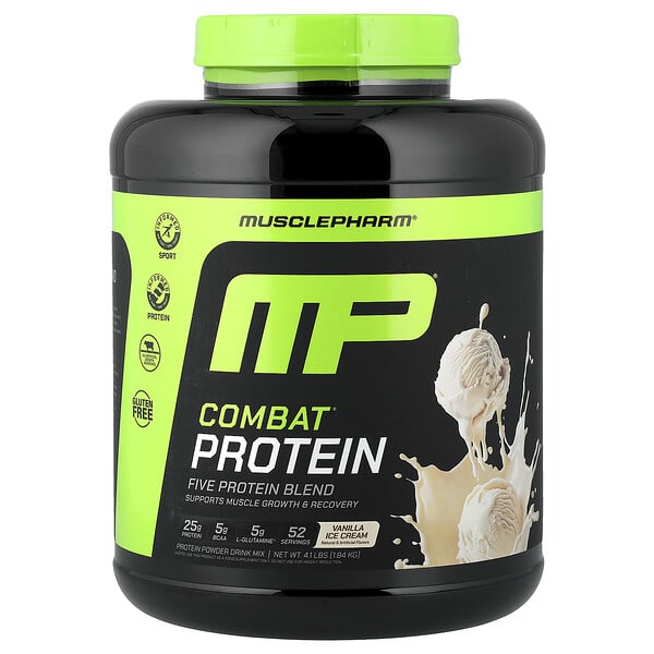 MusclePharm, Combat® Protein Powder, Vanilla Ice Cream, 4.1 lbs (1.84 kg) — product photo 1