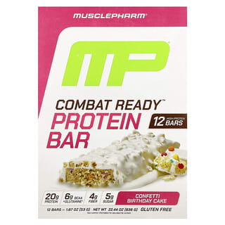 MusclePharm, Baton de proteine Combat Ready™, tort de ziua confetti, 12 batoane, 1,87 oz (53 g) fiecare