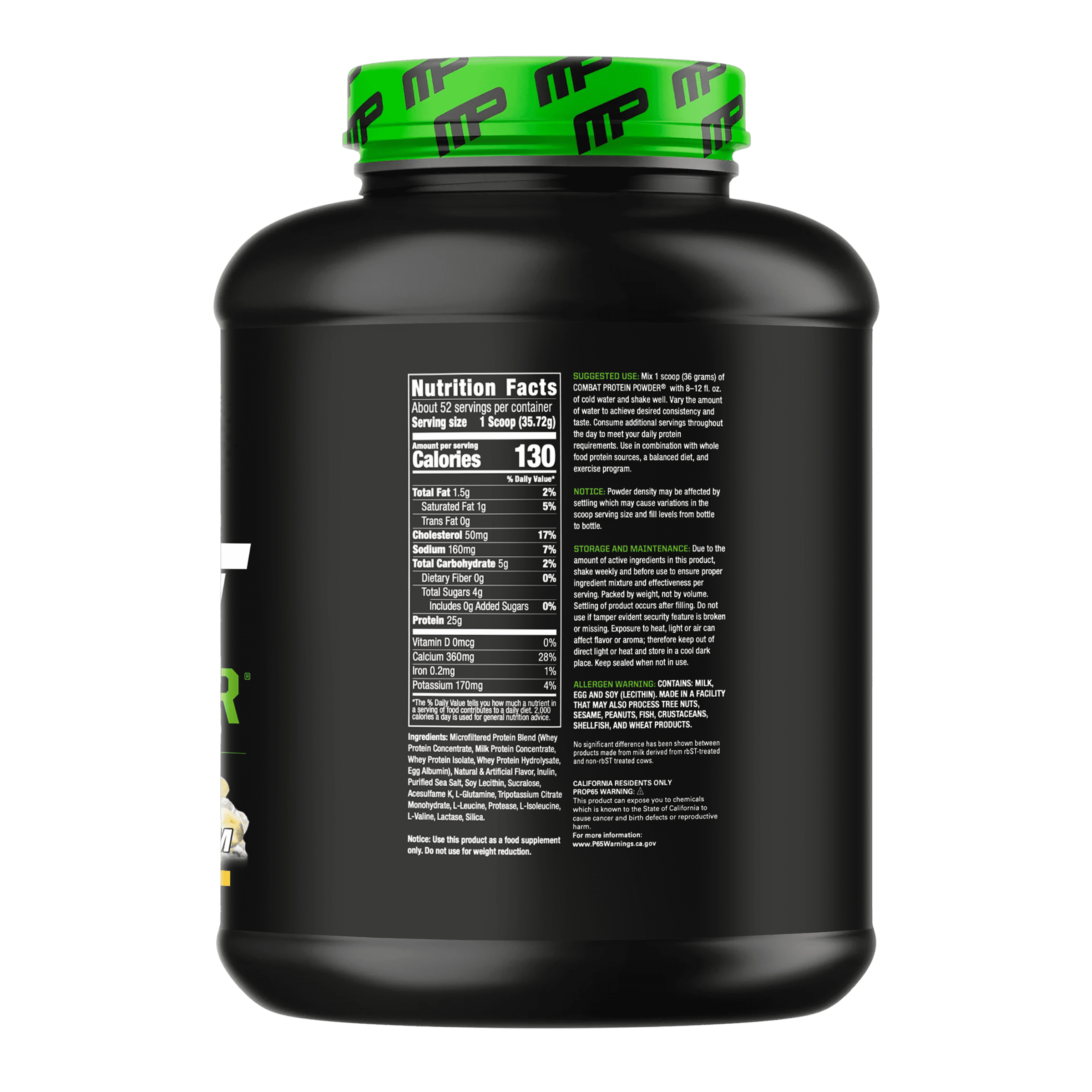 MusclePharm‏, אבקת חלבון Combat Protein, קרם בננה, 1.81 ק"ג (4 ליברות)
