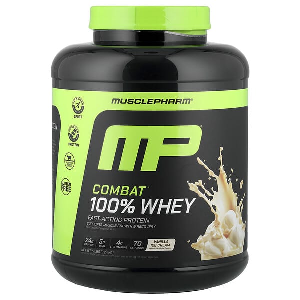Combat® 100% Whey Protein Powder, Vanilla Ice Cream, 5 lbs (2.24 kg)