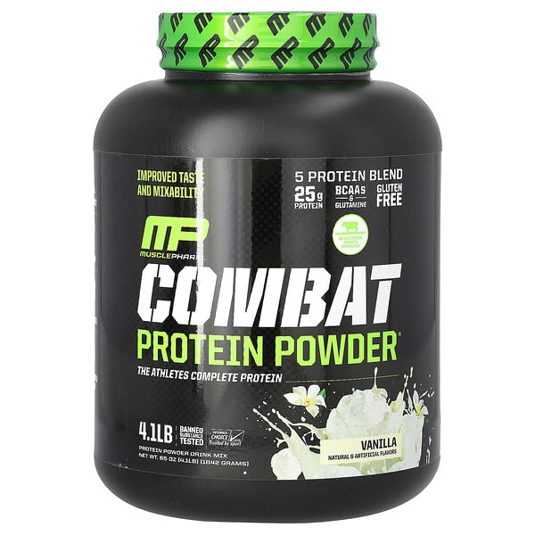 MusclePharm, Combat Protein Powder รสวานิลลา ขนาด 4.1 ปอนด์ (1,842 ก.)