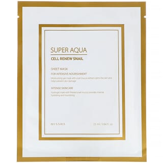 Missha, Super Aqua, Mascarilla de belleza en lámina de caracol Cell Renew, 1 lámina, 25 ml (0,84 oz. Líq.)