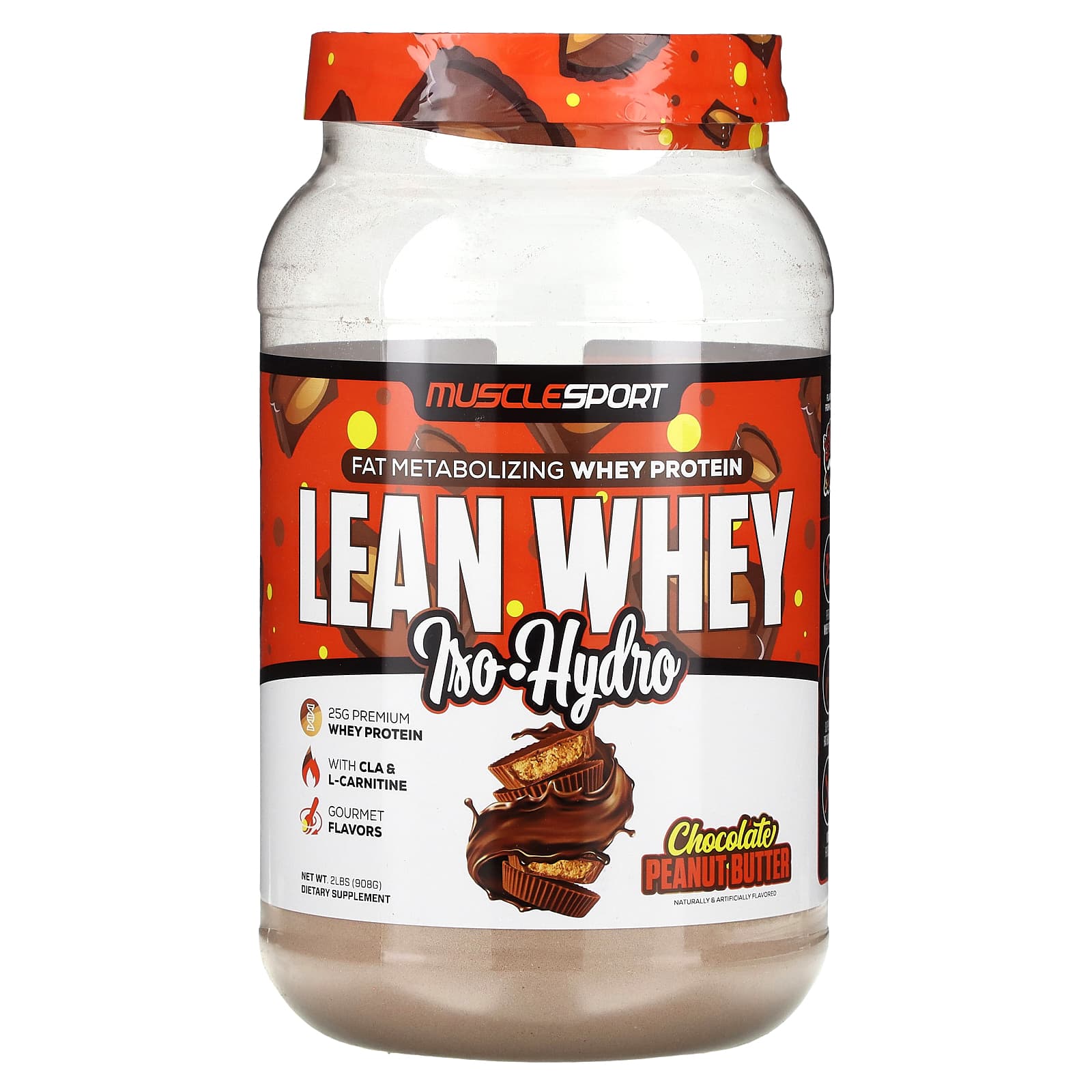 MuscleSport, Lean Whey, IsoHydro, Chocolate Peanut Butter, 2 lbs (908 g)