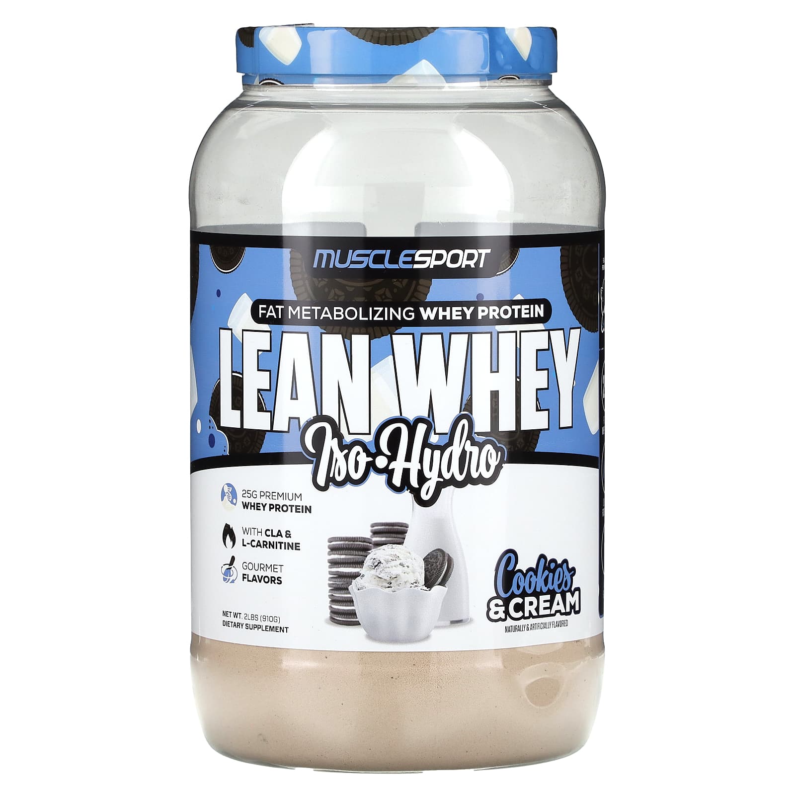 MuscleSport, Lean Whey, IsoHydro, Cookies & Cream, 2 lbs (910 g)