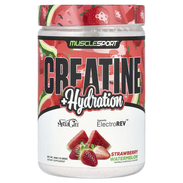 MuscleSport, Creatine + Hydration, Strawberry Watermelon, 10.58 oz (300 g)