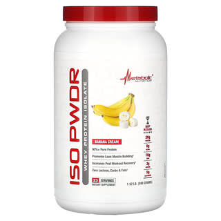 Metabolic Nutrition, ISOpwdr, Isolat de protéines de lactosérum, Crème de banane, 690 g