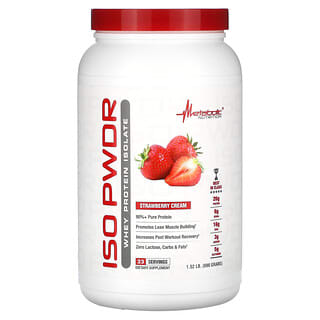 Metabolic Nutrition, ISOpwdr, Isolat de protéines de lactosérum, Crème de fraise, 690 g