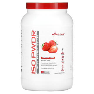 Metabolic Nutrition, ISOpwdr, Isolat de protéines de lactosérum, Crème de fraise, 1,380 g