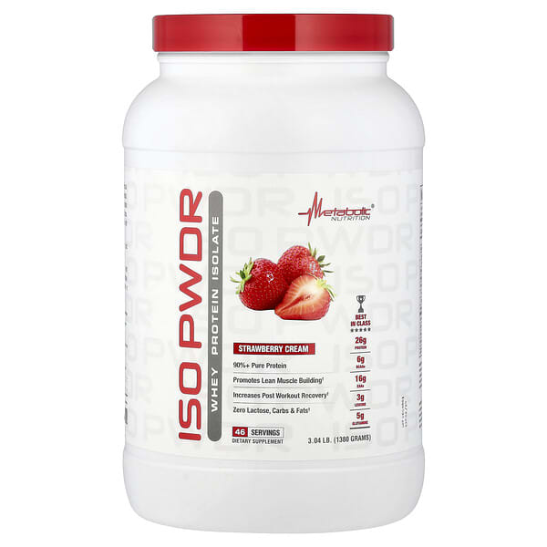 Metabolic Nutrition, ISOpwdr, 분리유청단백질, 딸기 크림, 1,380g(3.04lb)