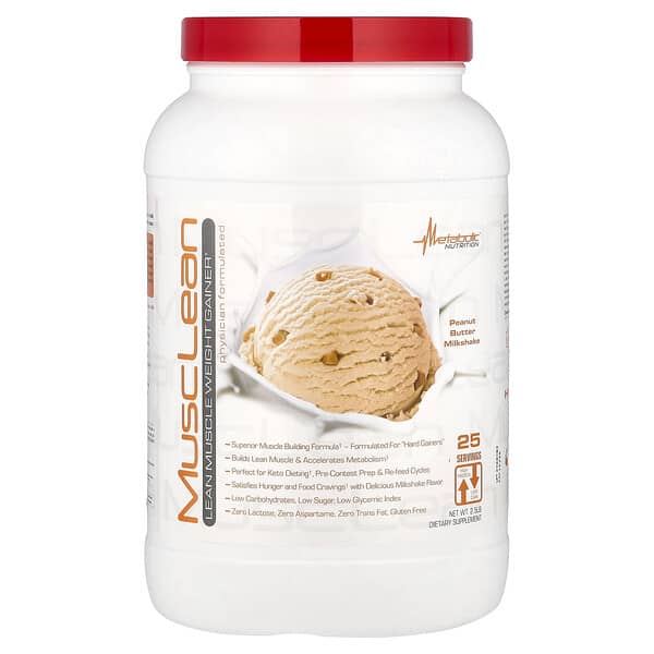 Metabolic Nutrition, MuscleLean, 순근육량 증가, 땅콩 버터 밀크셰이크, 2.5lb