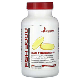 Metabolic Nutrition, Fish 3000, Ultra Cold-Pressed Purified Fish Oil, 3,000 mg, 90 Softgels (1,000 mg per Softgel)