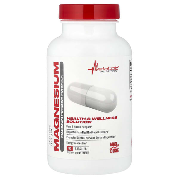 Metabolic Nutrition, 마그네슘, 최대 효능 포뮬라, 캡슐 90정(캡슐 1정당 650mg)