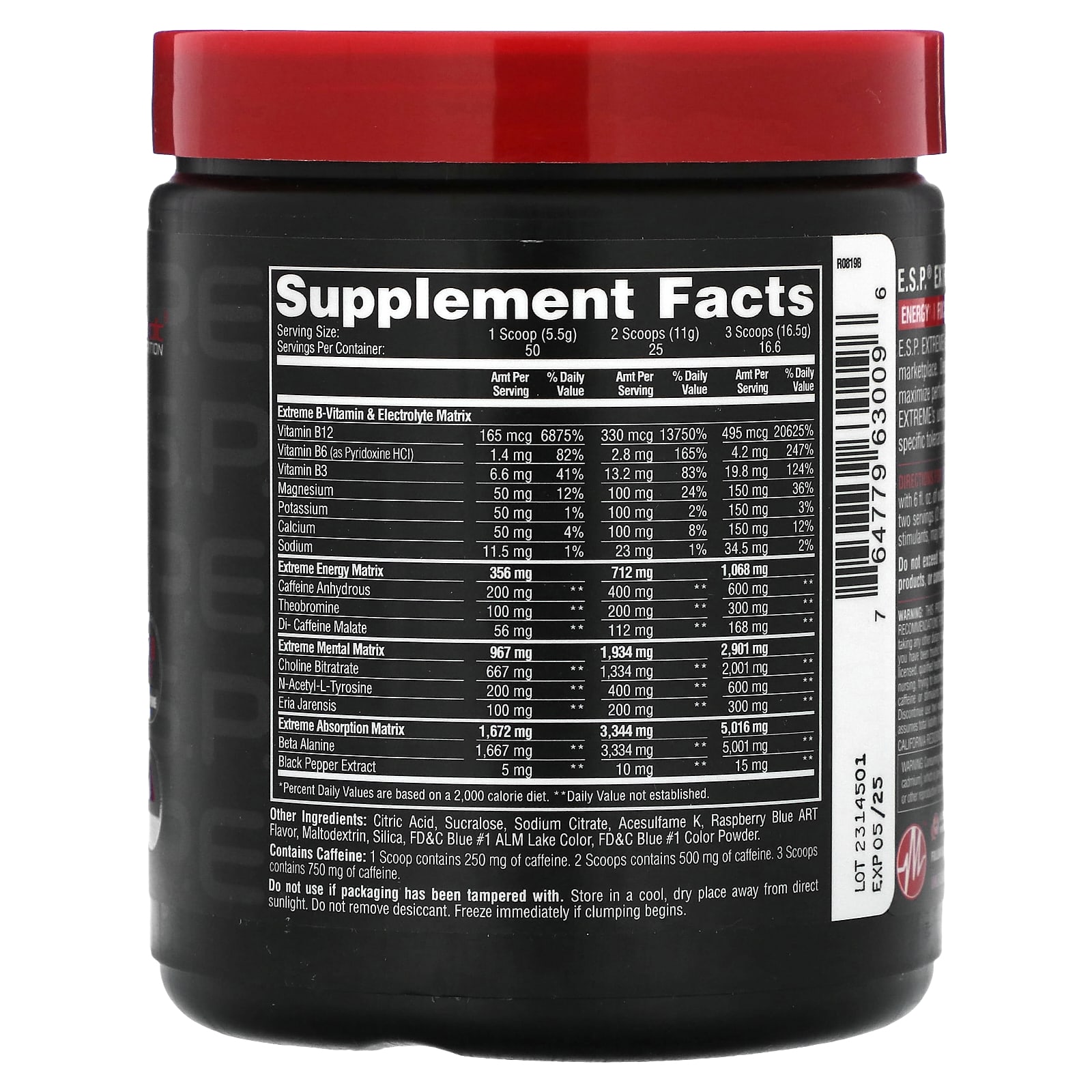 Metabolic Nutrition, E.S.P. Extreme Energy Stimulant PreWorkout, Blue