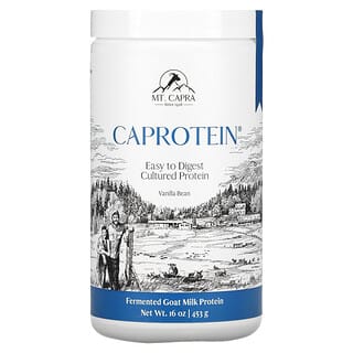 Mt. Capra, Caprotein（カプロテイン）、発酵ヤギ乳タンパク質、バニラビーン風味、453g（1ポンド）