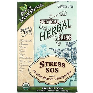 Mate Factor, Stress SOS с зефиром и ашвагандой, без кофеина, 20 чайных пакетиков, 60 г (2,12 унции)