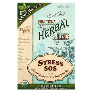 Mate Factor, Stress SOS with Marshmallow & Ashwagandha, Caffeine Free, 20 Tea Bags, 2.12 oz (60 g)